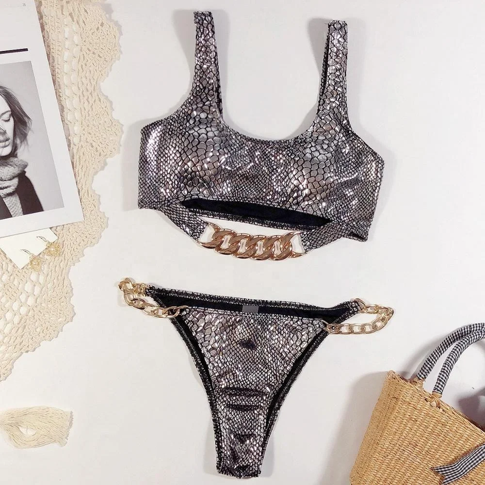 2022 New Bikini Sexy Bikini Explosion Snake Pattern Fabric Swimsuit Ladies Split Swimsuit New