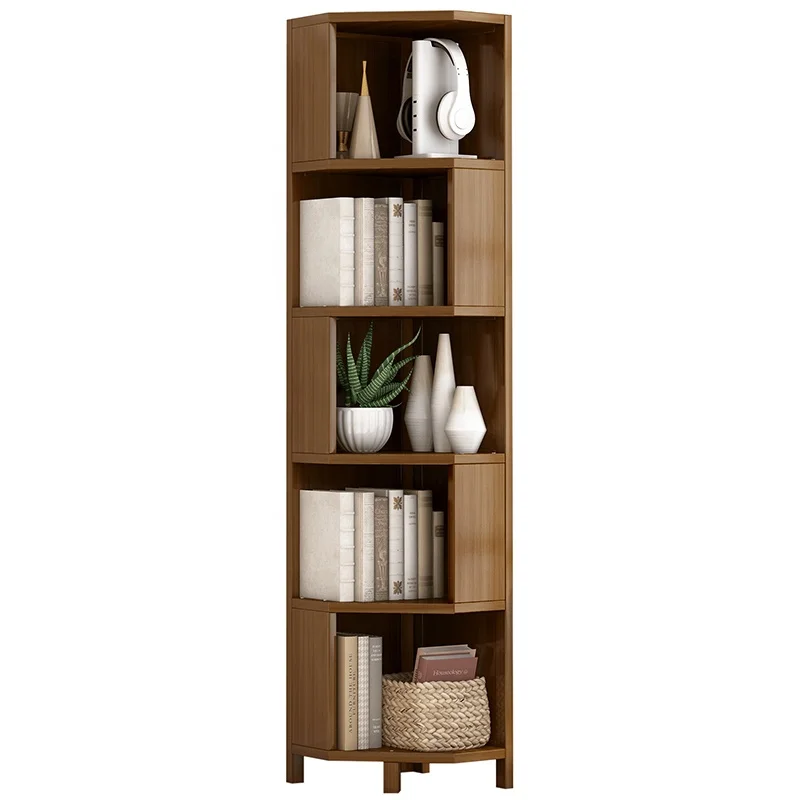 137CM  bookcase modern luxury living room bookshelf wooden library rotating bookcase 4 layers Tall Corner Bookshelf