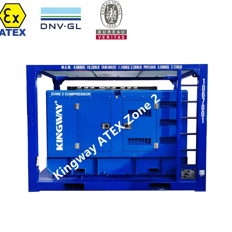 Зона 1 Atex зоны 2 усовершенствованная от взрыва 375cfm воздушный компрессор с DNV2.7-1 подъемная рама и пламегаситель для нефтяных газовых