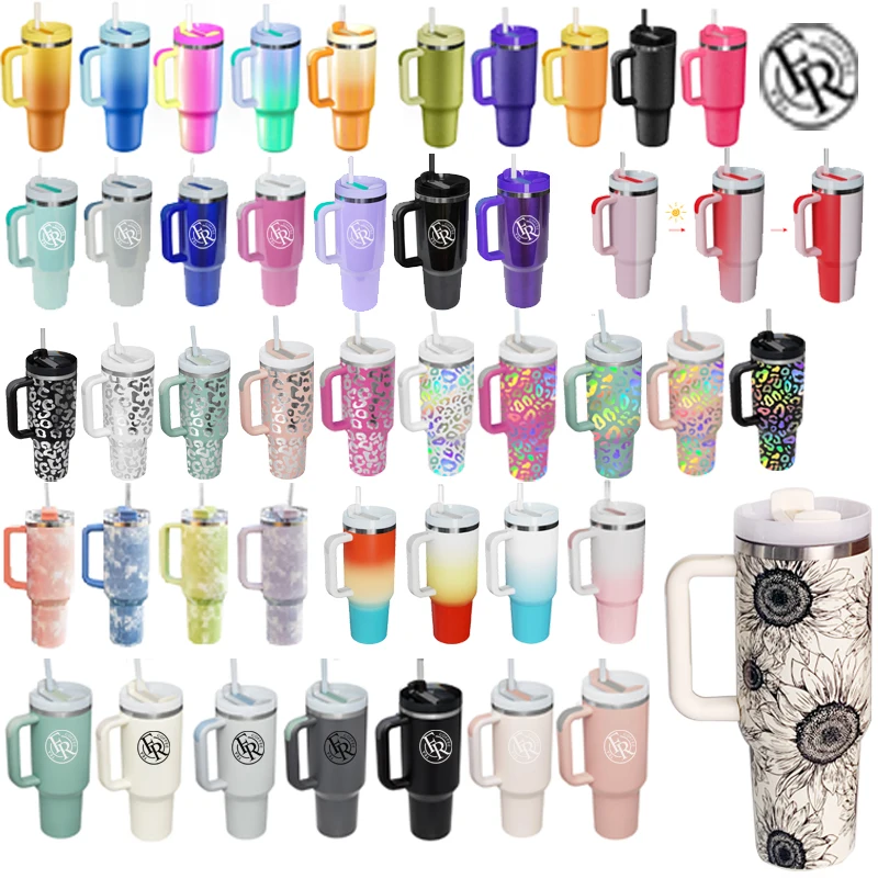 Promotion 40oz Leopard Print Tumblers Stainless Steel Sublimation 40oz Tumbler With Handle and Straw Lid Insulated