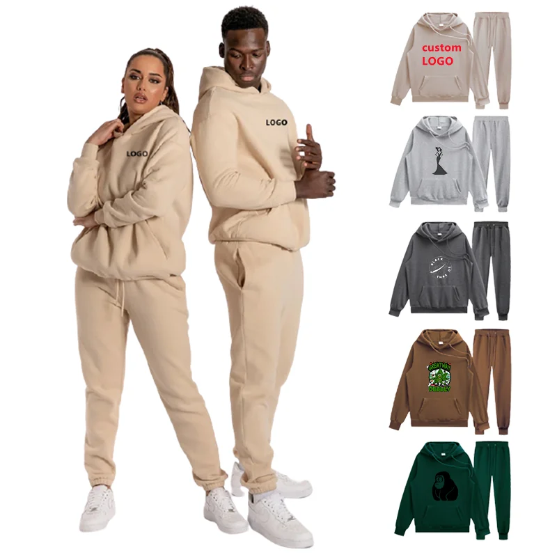 Costom logo mens sweatpants and hoodie oversized set two 2 piece jogger sweat suits track suit plain hoodies unisex tracksuits