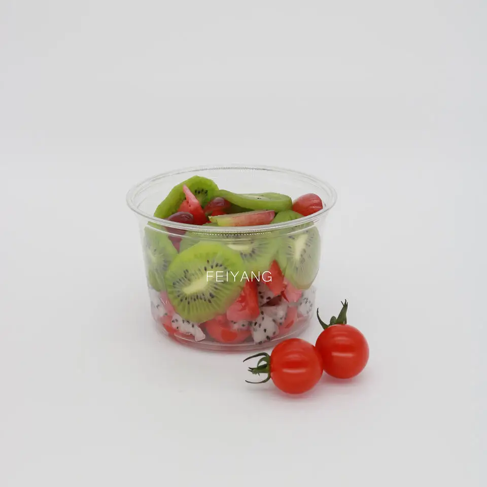 Wholesale logo printing disposable plastic salad food fruit yogurt container with lids16oz 12oz 10oz