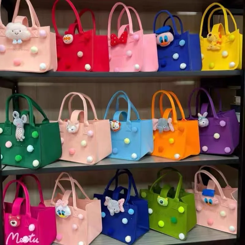 Custom Logo wholesale DIY Personalized Design Durable Grocery Basket Organizer Beach Travel Toys Felt Tote Bag for kids women