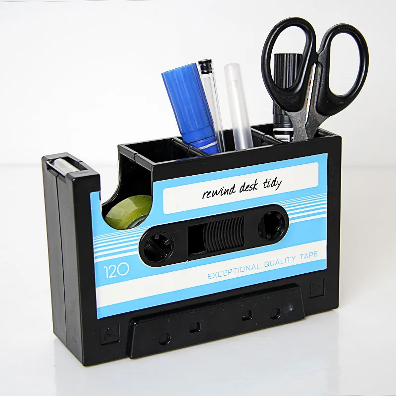 Creative Tape Pen Holder Retro Cassette Tape Dispenser Stationery Desk Tidy Container, Office Stationery Storage Container