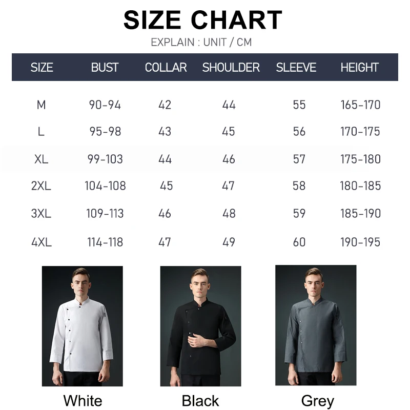 Waterproof Executive Chef Jacket Kitchen Cooking Man Work Uniform Pants Long Sleeve Slim Fit Restaurant Chef Coats Customize