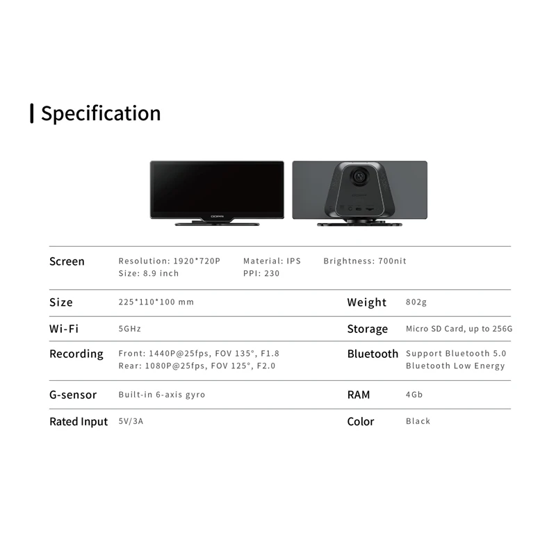 Popular Design DDpai M5S Car Stereo 8.9-inch ultra-clear touch screen 2K ultra-wide-angle recording Car DvD Player With App