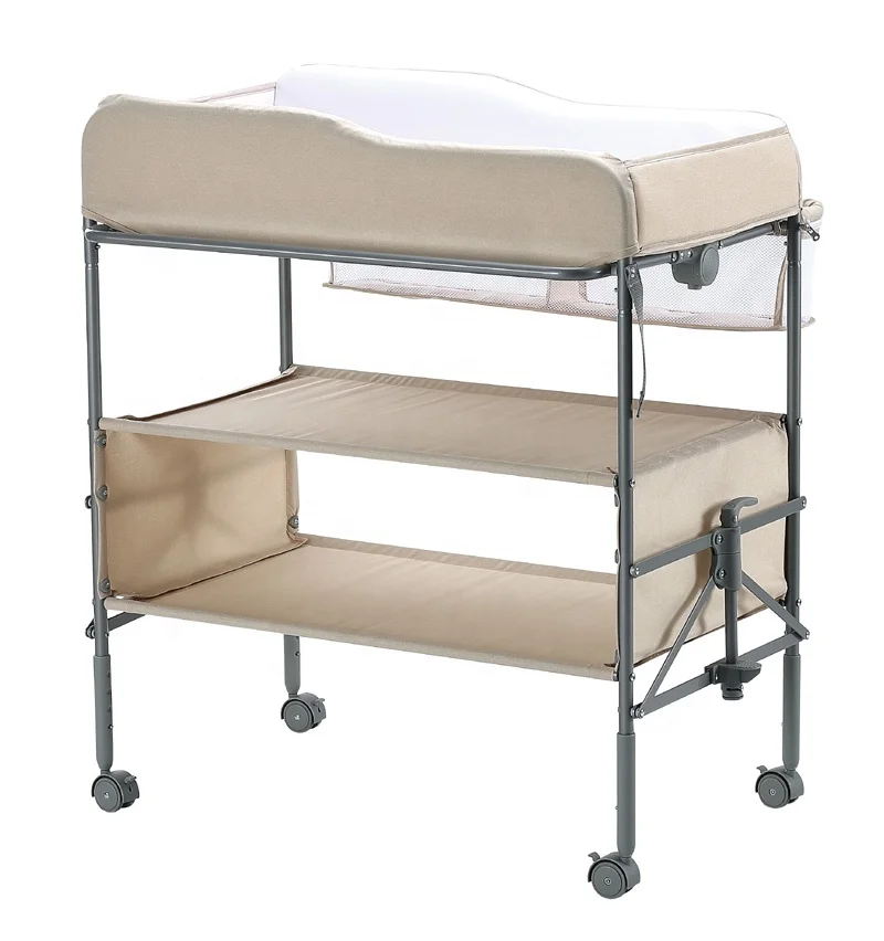 china manufacturer baby changing diaper table for parents with brake on wheels 4 position adjustable height changing pad