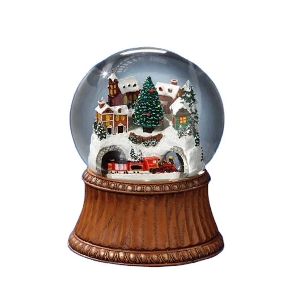 
Custom Large Christmas Rotating Train and Mountain Village Snow Globe 