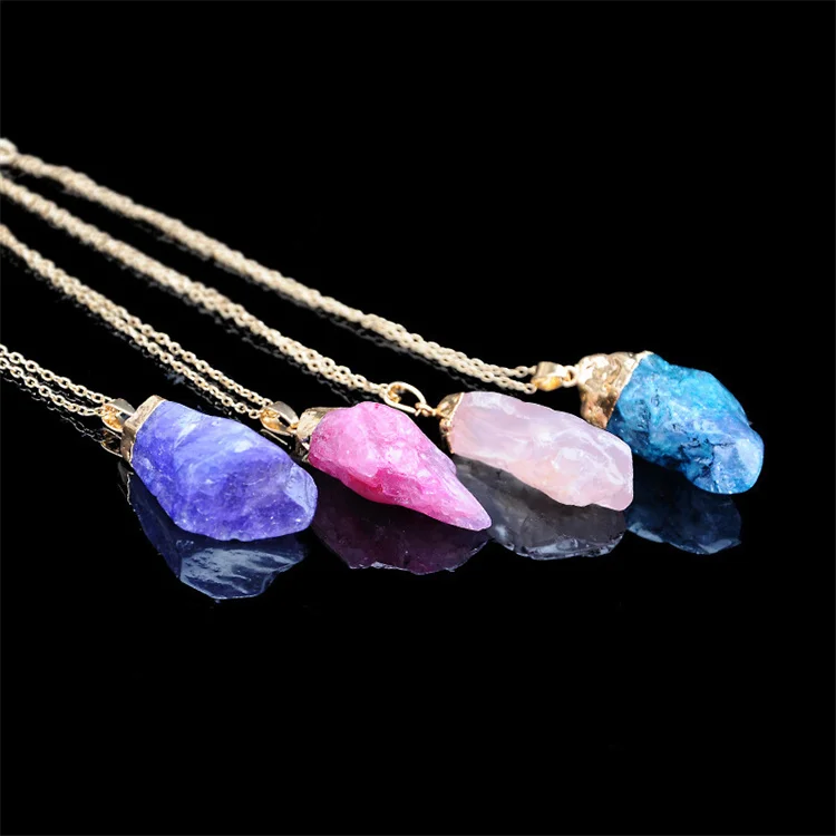 Wholesale Healing Irregular Gemstone Natural Rainbow Crystal Dipped Rock Rough Raw Amethyst Druzy Stone Pendants Necklace