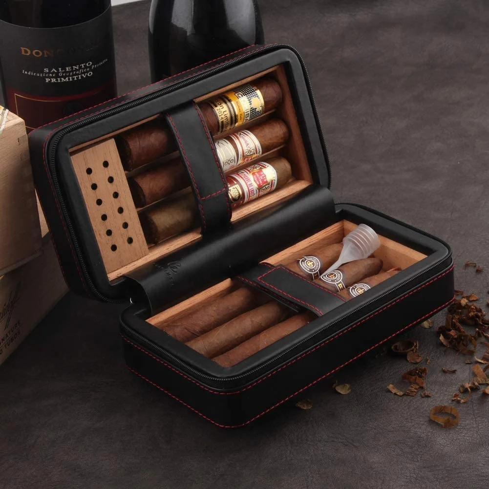 4 finger travel cigar bag case genuine leather cigar case humidor high quality end cigar box