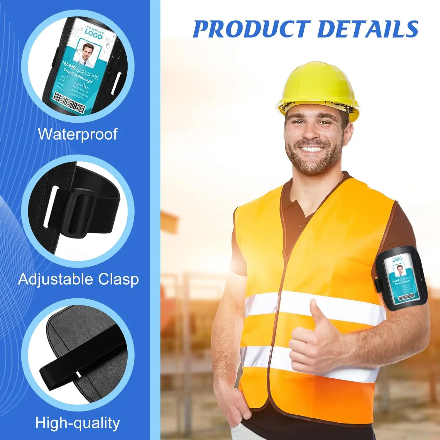 PU Leather Arm ID Badge Holder Adjustable Armband Badge Holder Waterproof Ski Pass Holder with Black Elastic