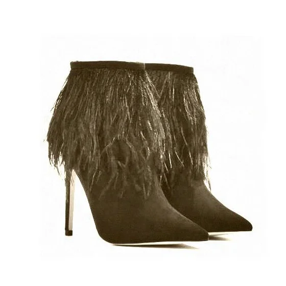 Anmairon on sale feather design women boots pointed toe high heel ankle boots