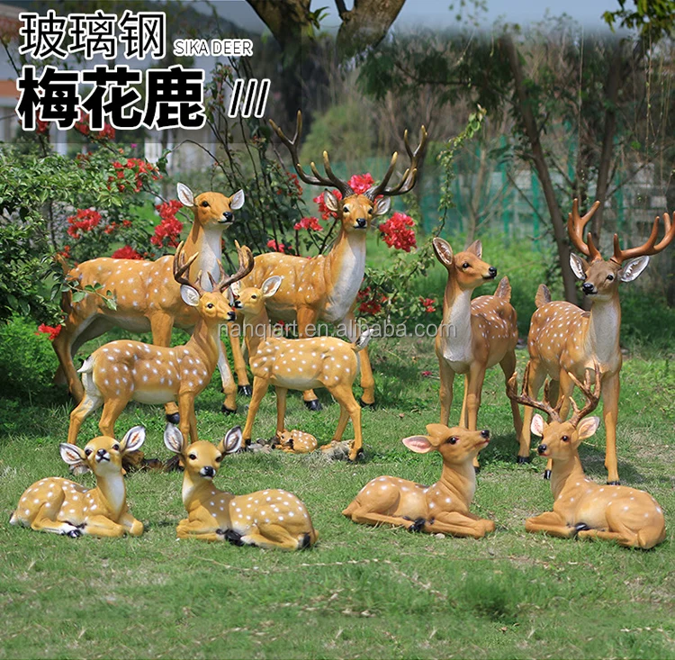 Outdoor Garden Park Decoration Ornament Artificial Resin Crafts Lifelike Life Size Fiberglass Sculptures Animal Sika Deer Models