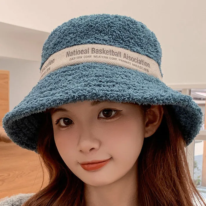 Fashion Popular Women Custom Logo Fishing Lamb Bucket hat Sherpa Fleece Bucket Hat Custom Sherpa  Bucket Hat