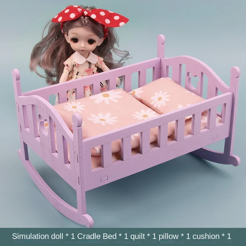 2024 new Wooden Doll Bed Princess & Baby Cradle Role Play House Toy Montessori other educational toys for children Girls CE