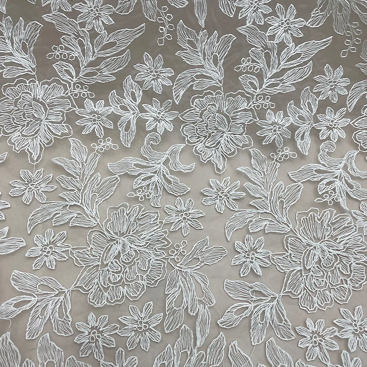 High Quality Soft Floral lace Fabric French  African Tulle Lace Fabric for Wedding Gowns Embroidered White Women Dress