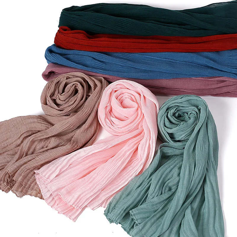 Hot selling Malaysia Indonesia cotton hemp solid color crepe scarf high quality cotton wrinkle shawl cotton hemp crepe scarf