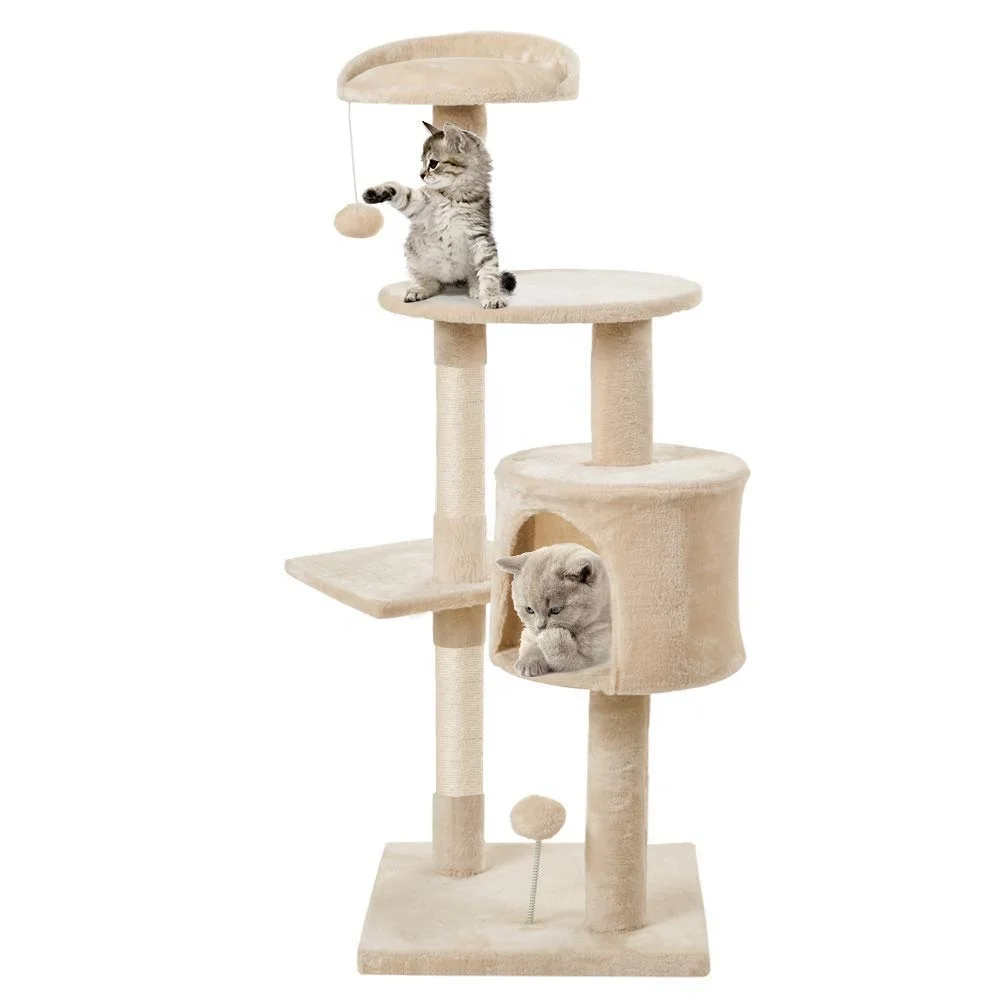 Hot selling  Luxury Indoor cat activity center cat tree house cat toys with soft plush faux fur