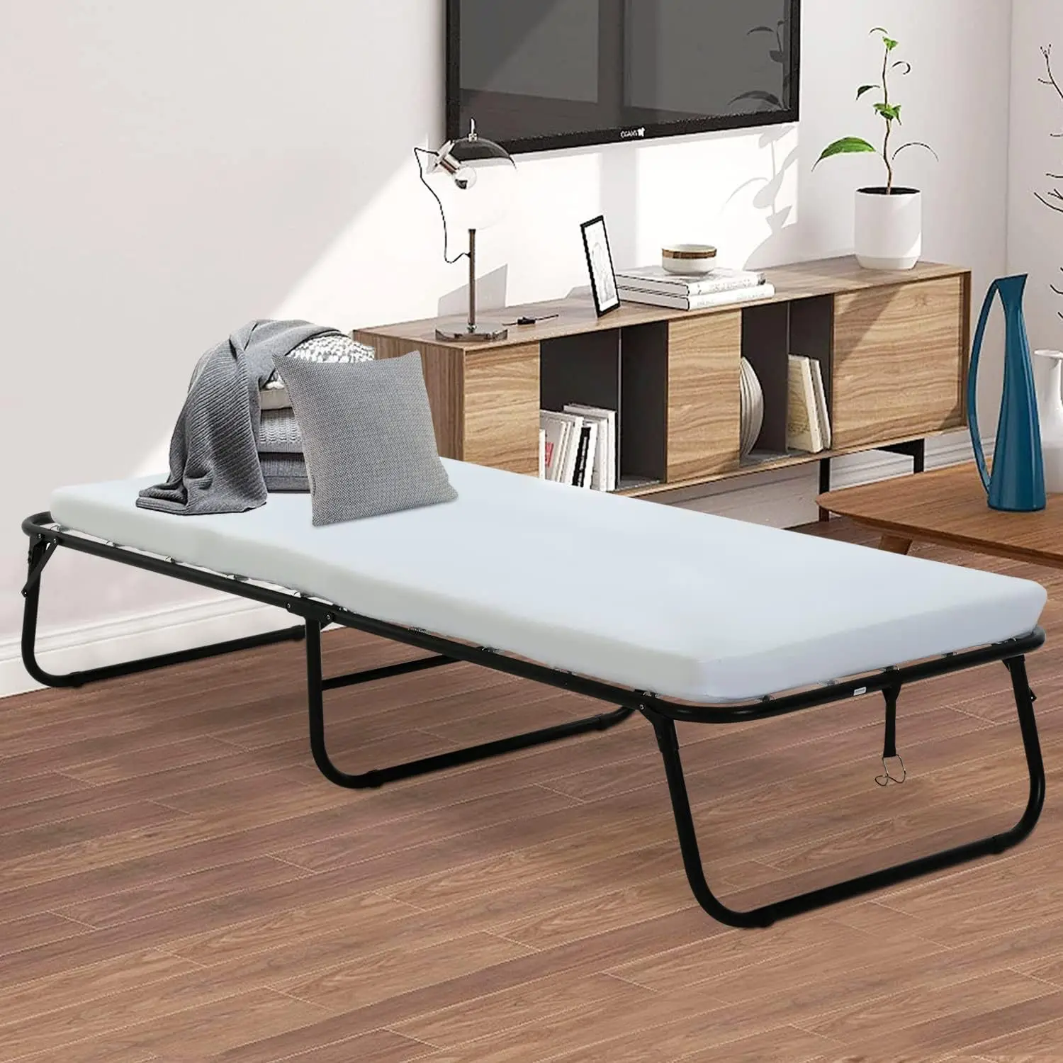 Portable Wall Metal Hospital Home Office iron Guest Folding Sofa Bed with Thick Memory Foam Mattress for Adult Spare Bedroom