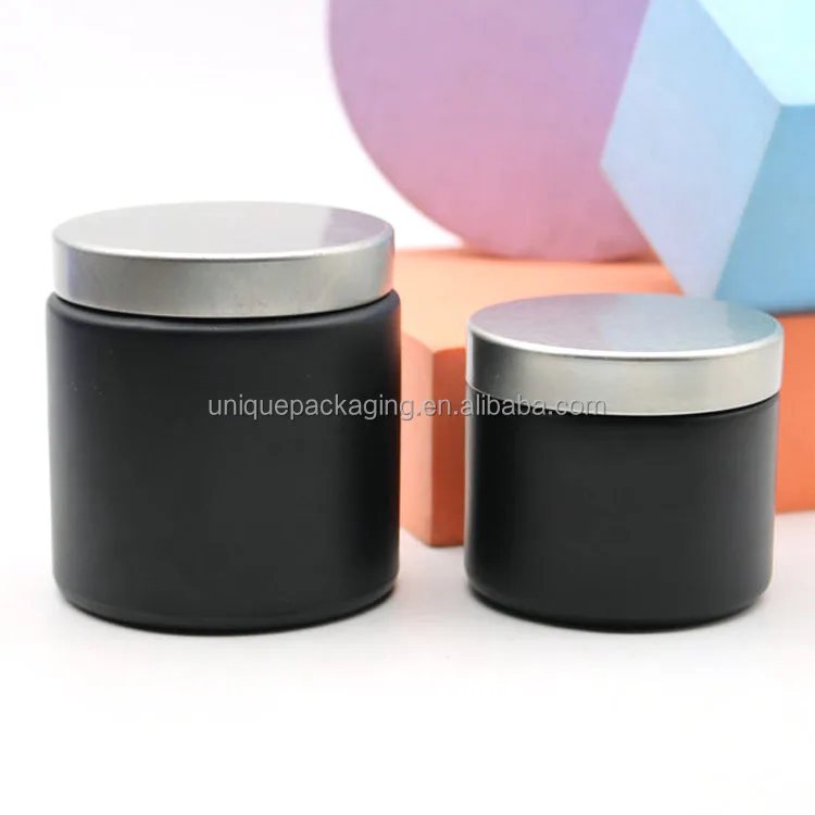2oz 4oz 8oz matte black wide mouth glass jar black glass cream jar with lid