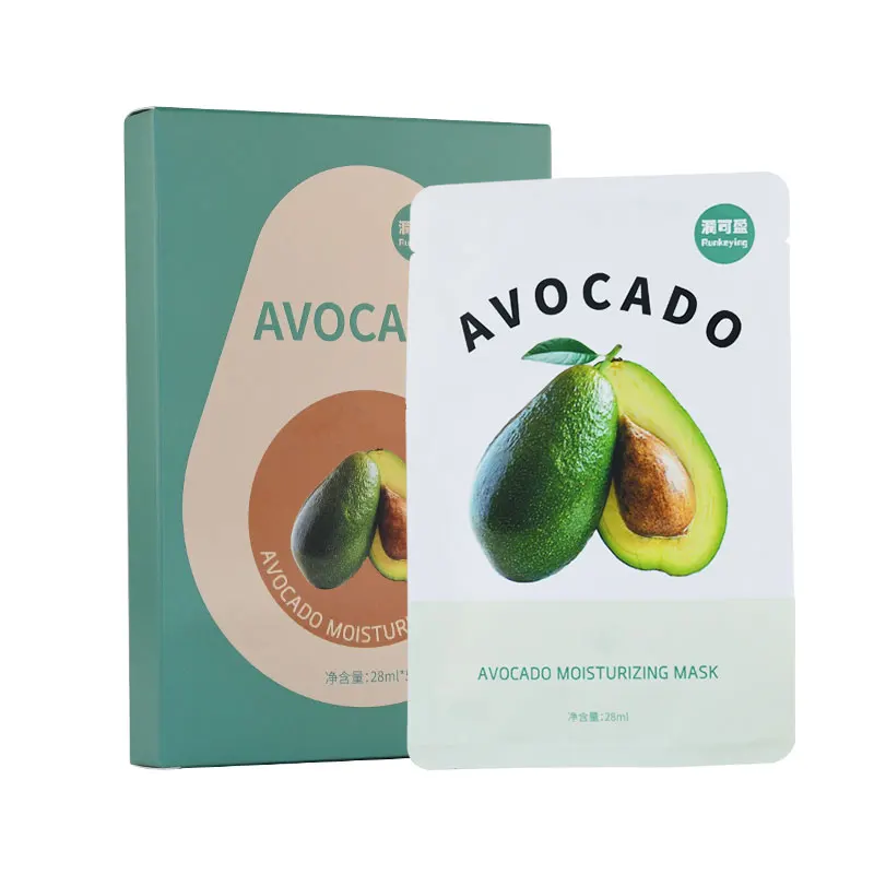 Private Label Avocado Face Mask Moisturizing and Hydrating Cotton Sheet for Female Skin Care Promotes Sleep Facial Mask
