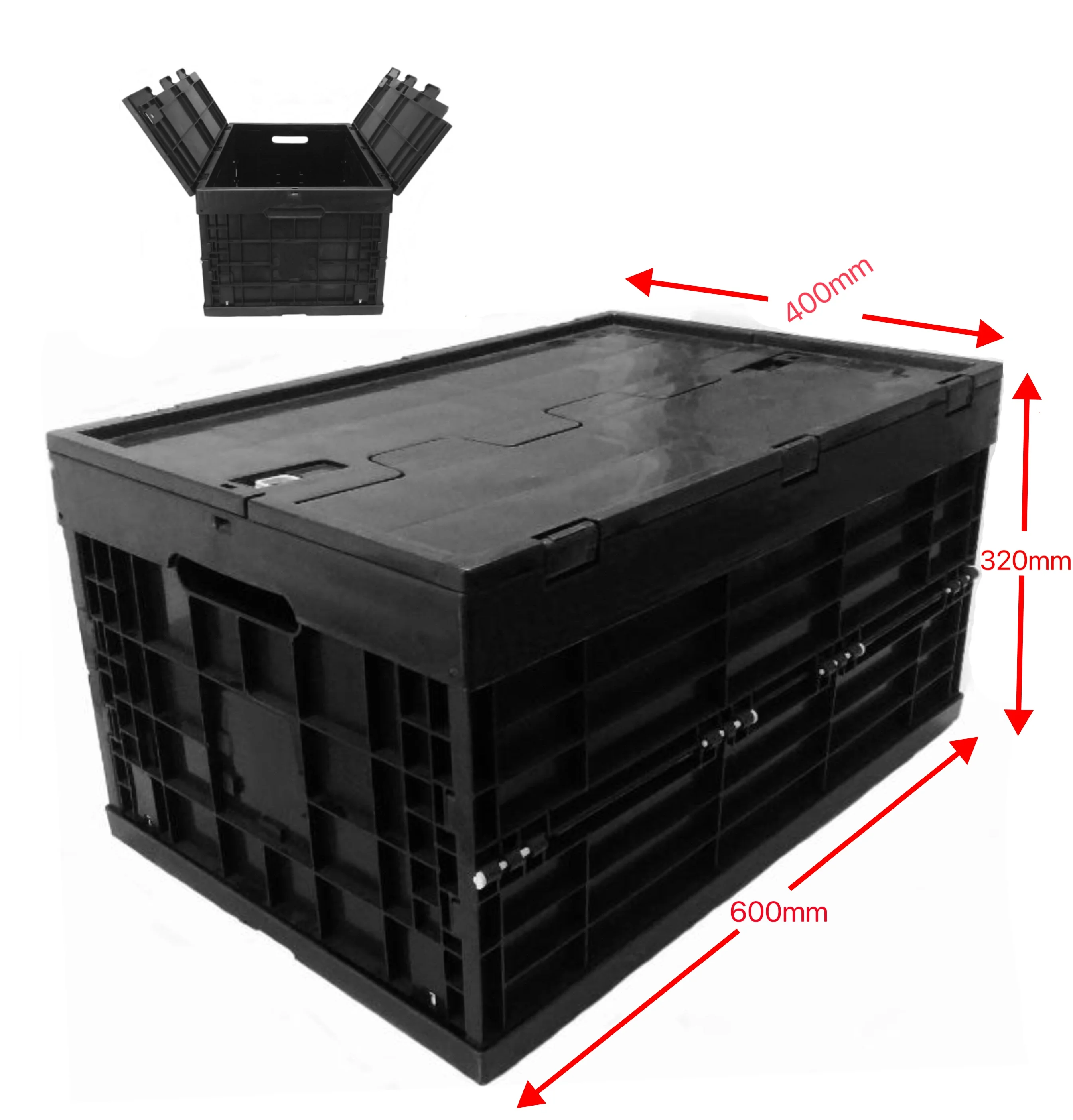 Plastic Attached-lid Storage Box Transportation  Folding Shipping Industrial Parts Containers Loading Crates