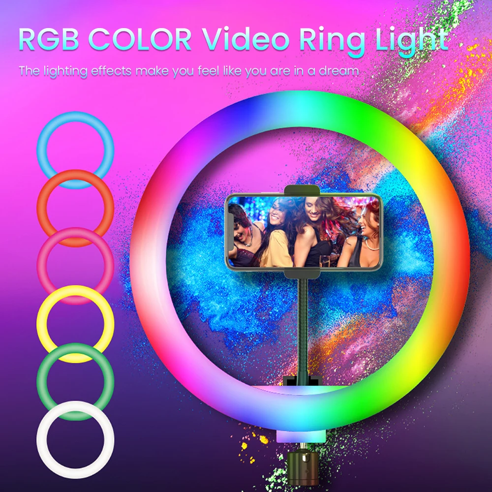 18 inch EU/US/UK Plug Colorful Beauty Video Studio Photo Circle Lamp Dimmable Selfie Led rgb Ring Light with Stand