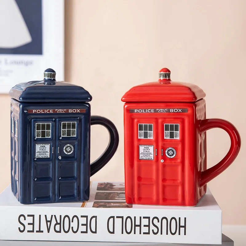 Creative retro British police booth mug ceramic mug telephone booth ceramic mug with lid novelty mark Co mugffee