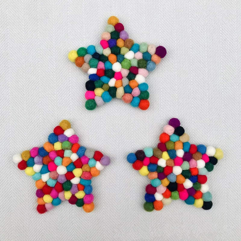 New Style Fashion Absorbent Rainbow Felt Cup Coaster Wool Ball Coffee Cup Mat for Tableware