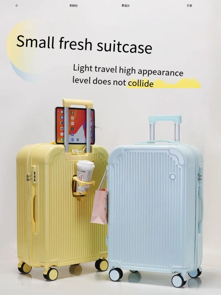 New Carryon Luggage ABS PC Trolley Travel Bags  Combination Lock Travelling Hard shell Spinner Suitcase With cup holder