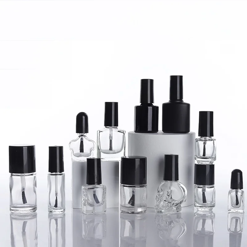 5ml 8ml 10ml 15ml  Round Square Empty Nail Polish Bottle Professional Nail Gel Polish Oil Container with Brush and Black Cap
