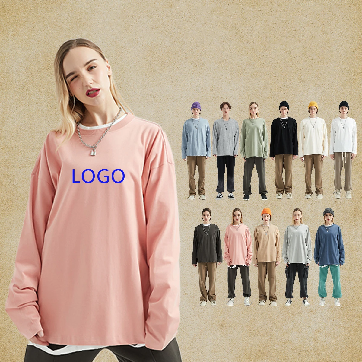 Manufacturer Oversized Heavyweight Custom Double Layer Long Sleeve Mens T Shirt