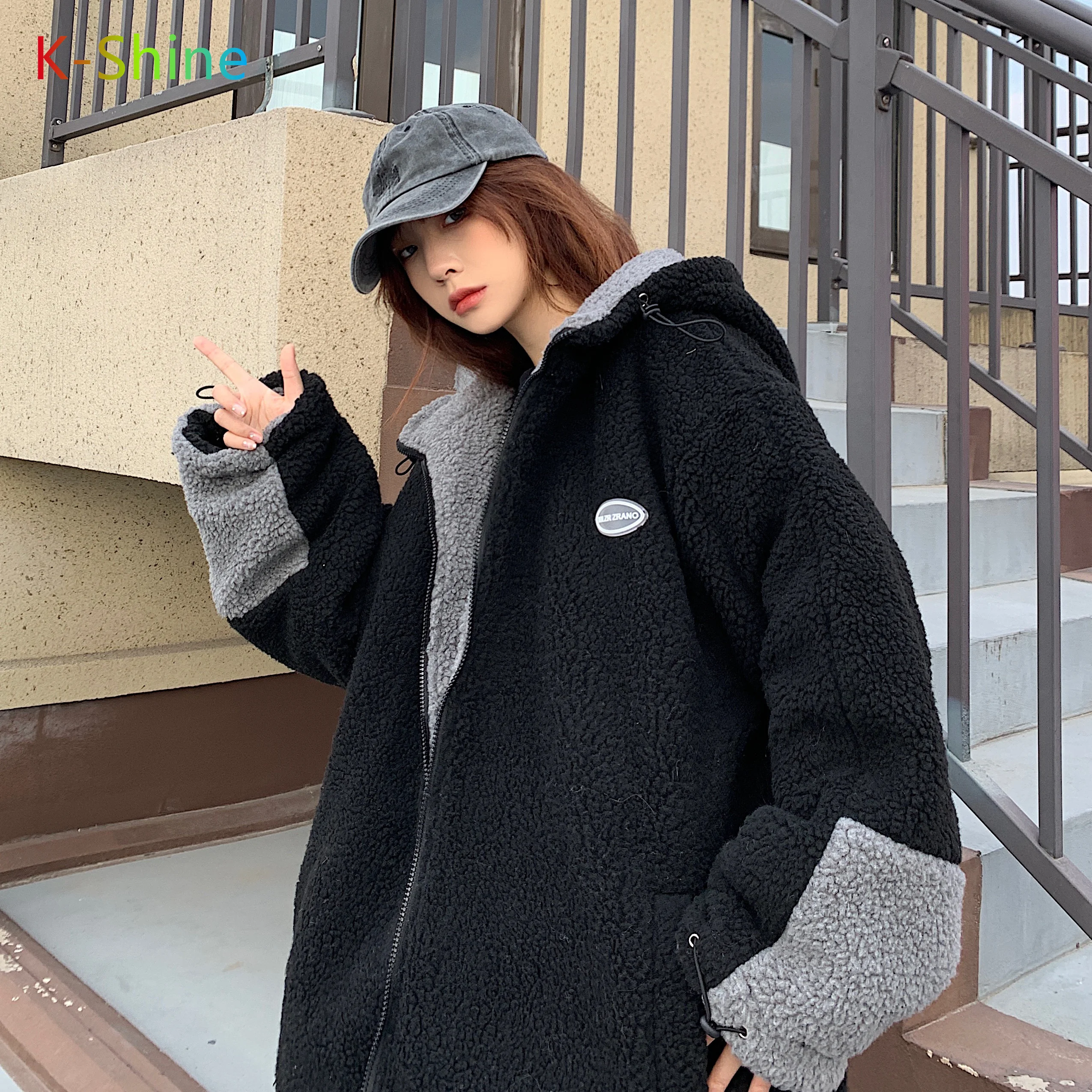 2021 reversible / Two-sided jacket women new winter Korean retro loose padded lamb wool cotton padded coat