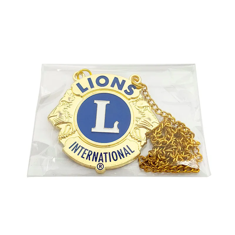 Lion Club Metal Badge Necklace Gold Souvenir Religious Europe Buddhism Painted Safety Pin Art & Collectible Custom Color 001