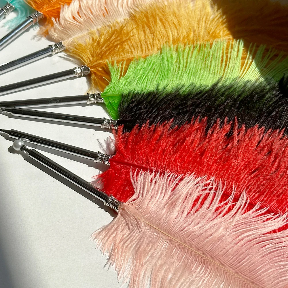 Wedding Pen Black Ink Signature Ostrich Feather Quill Ballpoint Pen Red