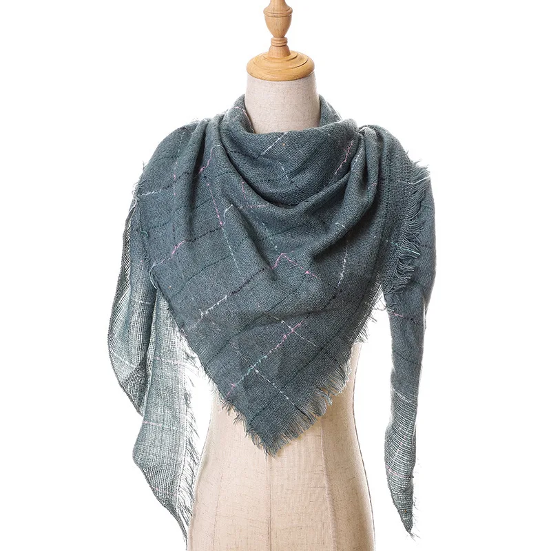2022 Knitted Spring Winter Women Plaid Scarf Triangle Warm Cashmere Scarves Shawls Neck Bandana Women Scarf Wholesale