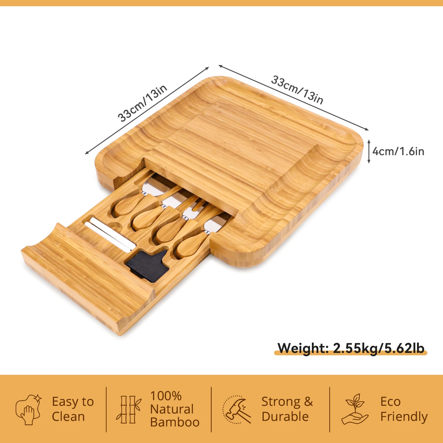 GL Bamboo Charcuterie Board сырное блюдо бамбуковая сырная доска со встроенным набором ножей и съемными