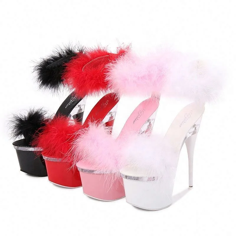 Amazon Hot Sale Factory Customized Sexy Ladies Mink Fur Exotic Dance Shoes Women High Heel Pumps