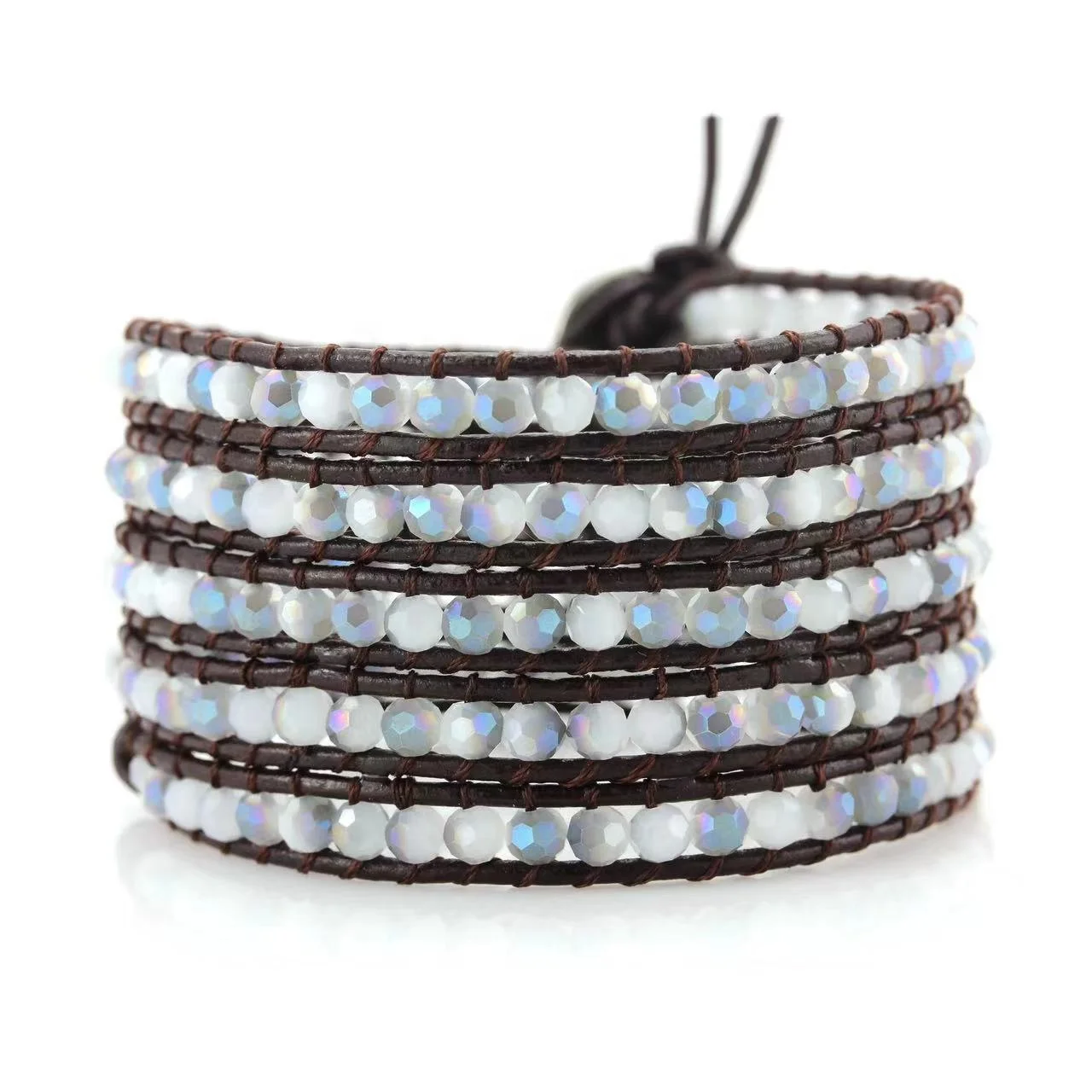 Handmade Natural Crystal Agate Beads Gemstone Wrap Leather Bracelet Beaded Wrap Bracelet Gift For Women