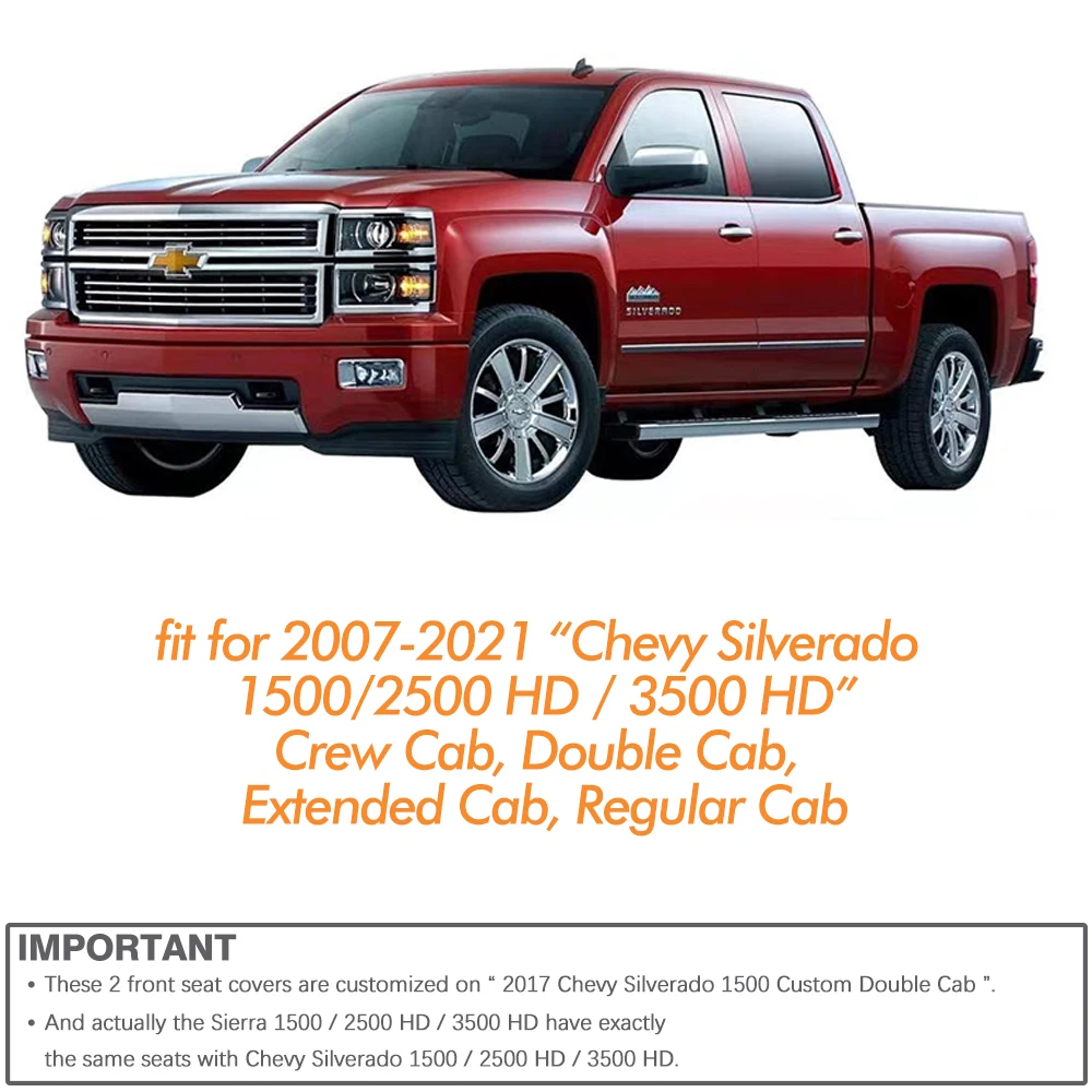 Black waterproof  leather seat covers for Chevy Silverado 1500/2500/3500 2007-2021