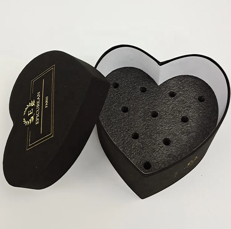 Custom black velvet heart box luxury flower box with inside foam packaging box