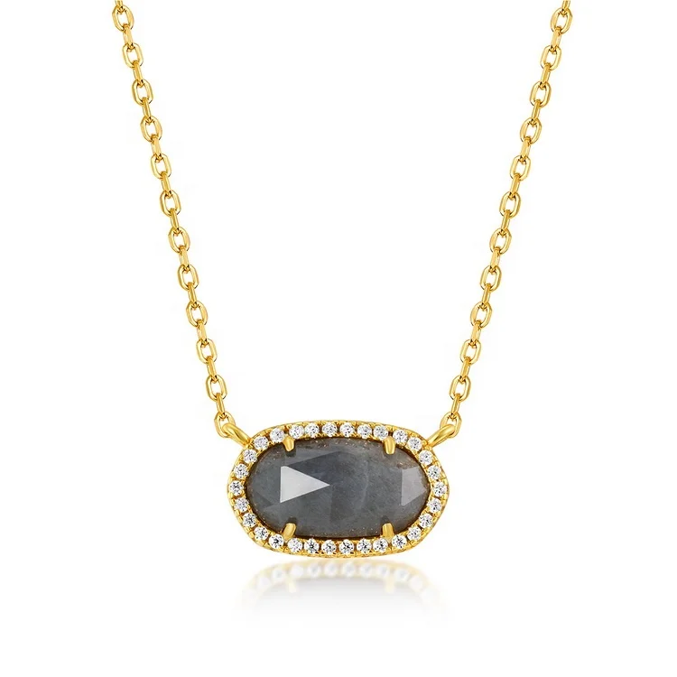 High end oval labradorite necklace customizable 925 silver fashion big gem stone necklace
