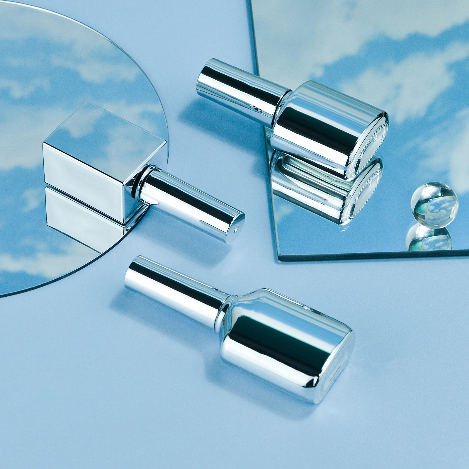 Luxury Stock Silver Empty Nail Polish Bottle For Top Coat Electroplate Uv Gel Nail Polish Glass Bottle With Silver Cap Brush