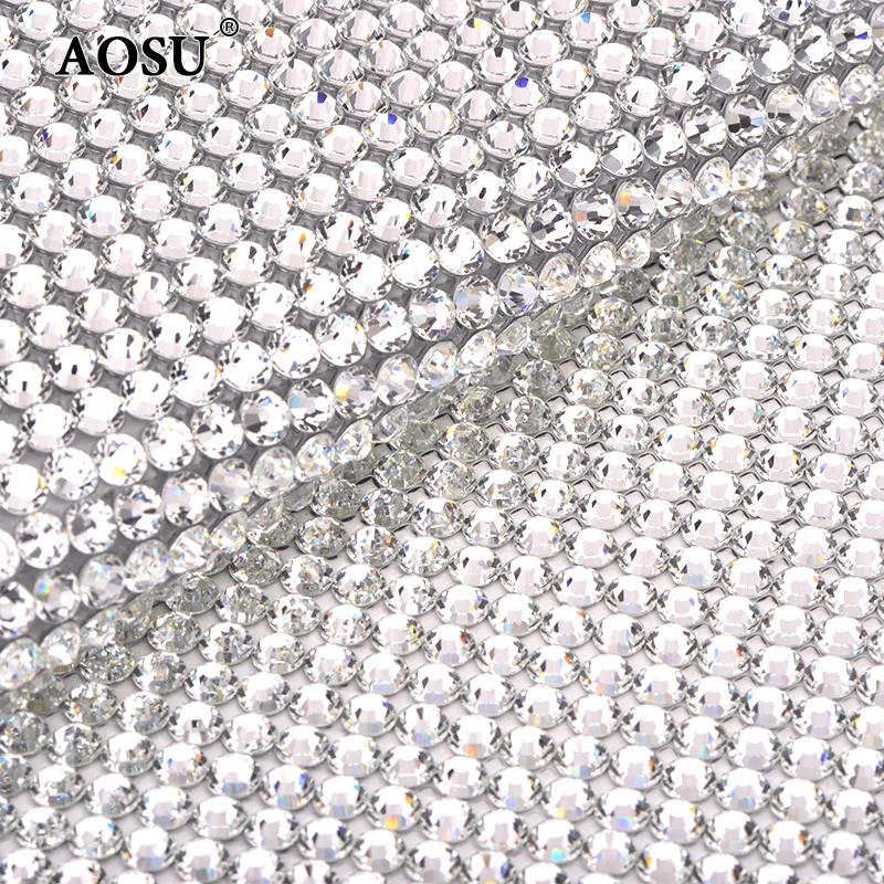 AOSU 24*40cm Diamond Strass Fabric Sheet Applique Crystal AB Self Adhesive Glass Rhinestone Trim Mesh For Clothes