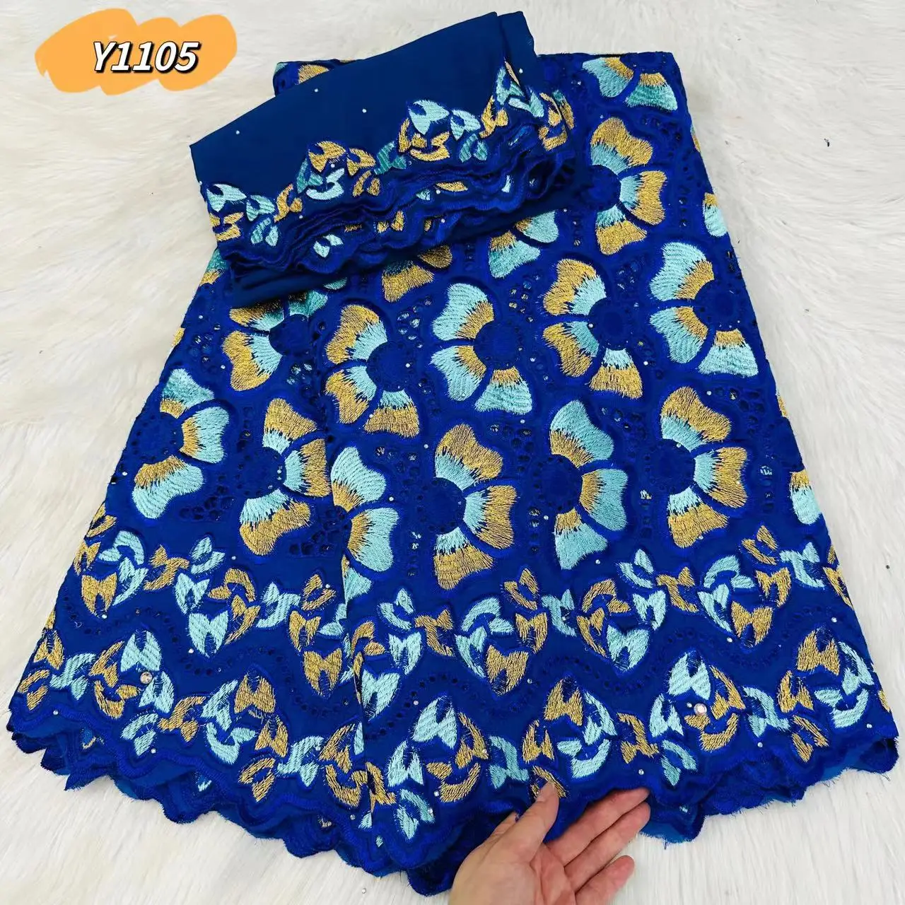 Fabric Supplier Wholesale African Cotton Lace Fabric Dry Lace With Stones 5+2Yard Embroidery Swiss Cotton Laces In Switzerland