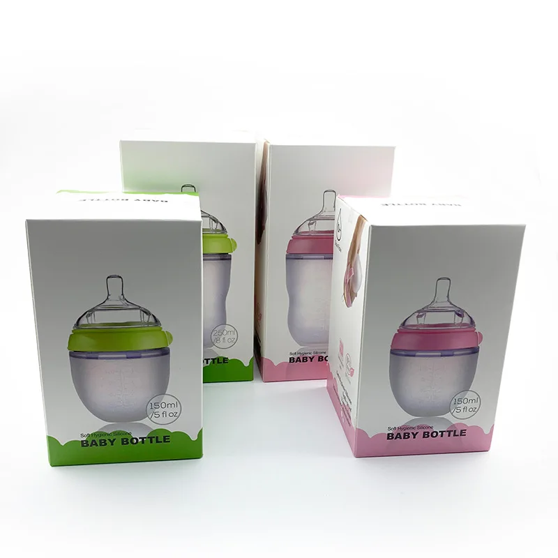 custom Bpa Free 100% Food Grade Baby Silicone Milk Feeding Baby Bottle Milk Nipple Feeder Set 3 In 1 Silicone Baby Bottles