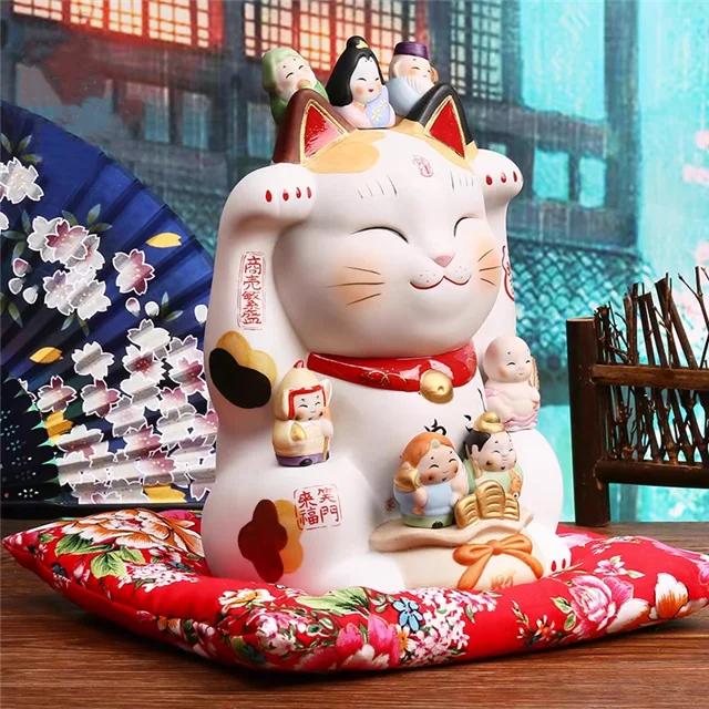 Japanese traditional Lucky Cat decoration Fukusuke ornaments