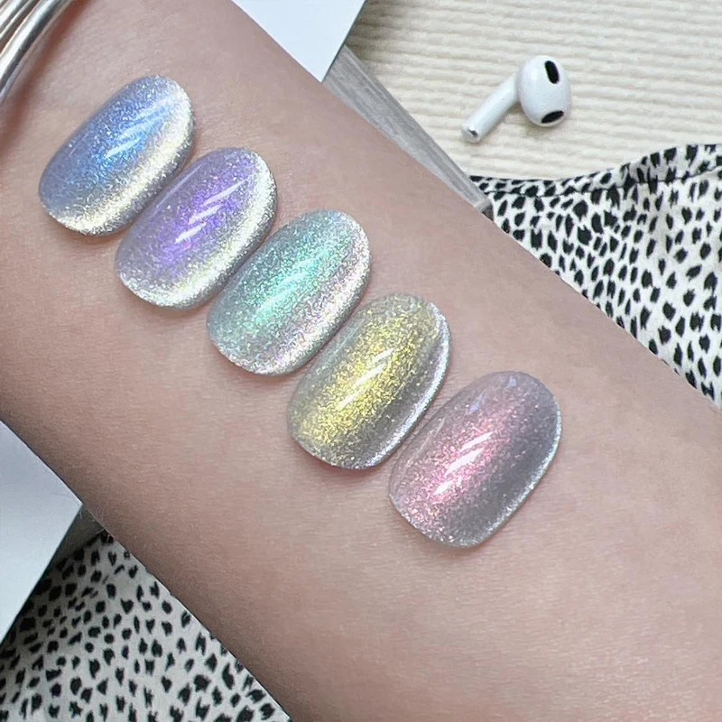 2023 New Design 12ml Dynamic 10 Colors Aurora Effect Cat Eye Gel Soak Off UV Gel Reflective Glitter Cat Eye Gel Polish