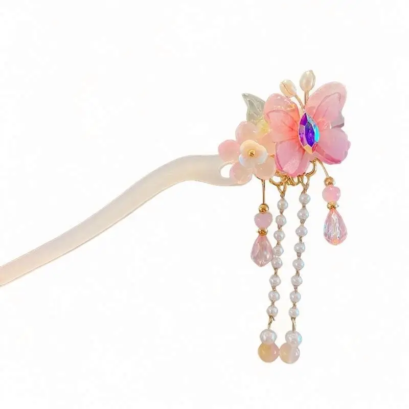 Wholesale Cheap Acrylic Chinese Style Sweet Kids Bun Hair Pins Jade Acetate Girls Hairpins