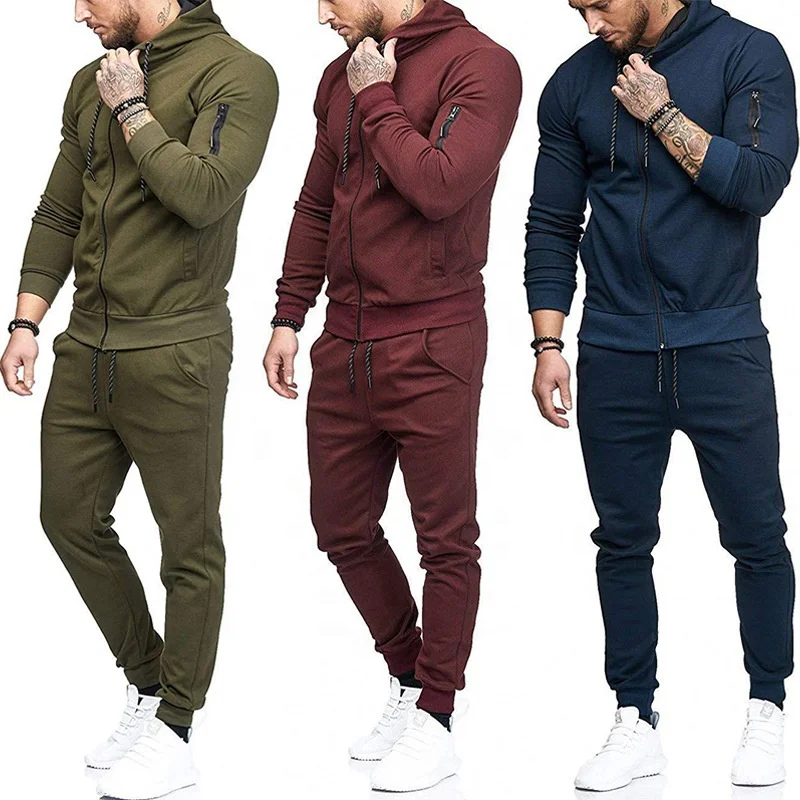 Wholesale Jogging Wear Training Gym Jogger Track Suits Custom Mens Full Zip Hooded pullover Jogging Wear Tracksuit Men